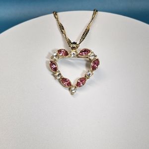 New Pink crystal heart pendant necklace  30 inch necklace Valentine's Day gift